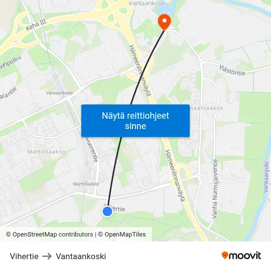 Vihertie to Vantaankoski map