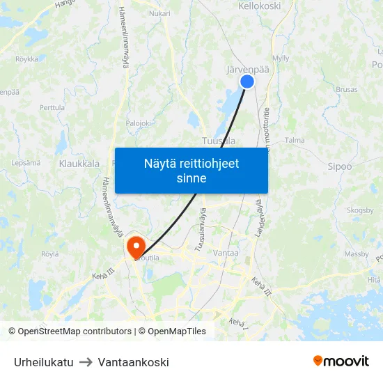 Urheilukatu to Vantaankoski map