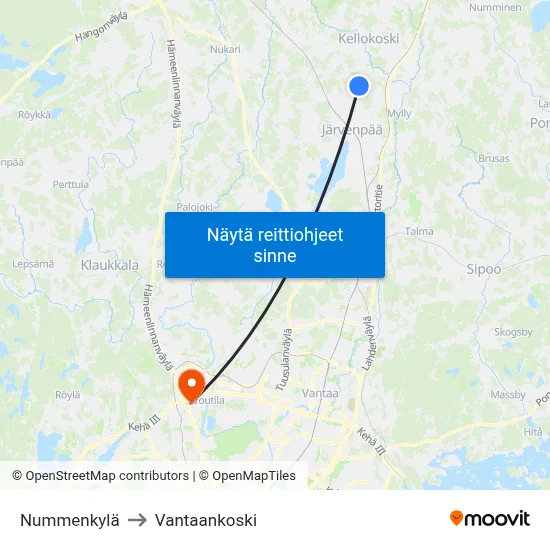 Nummenkylä to Vantaankoski map