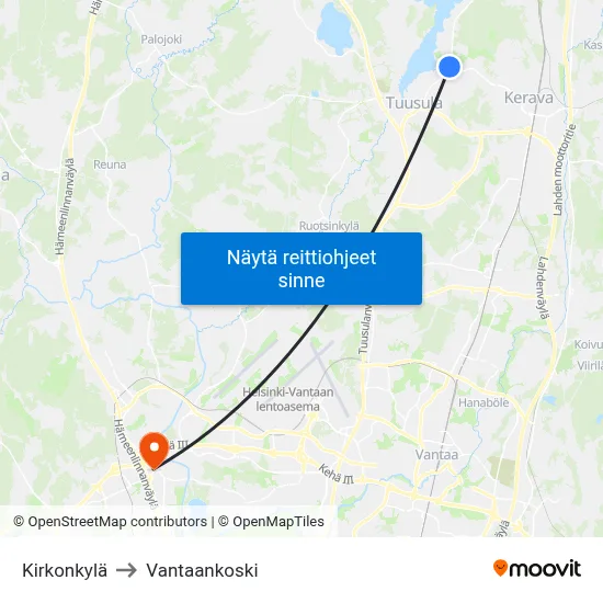 Kirkonkylä to Vantaankoski map