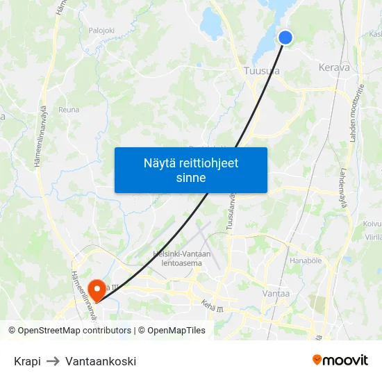 Krapi to Vantaankoski map