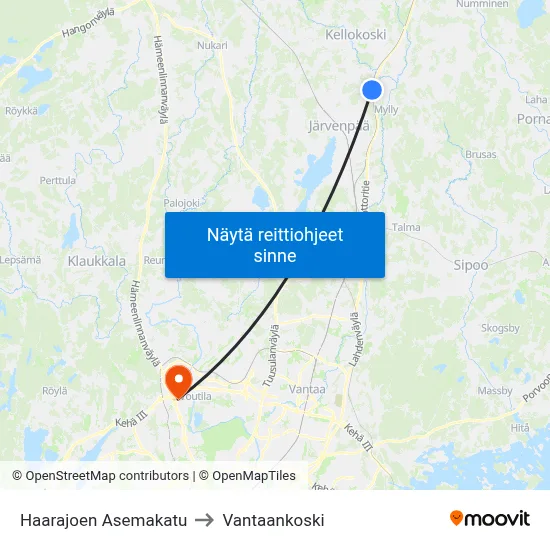 Haarajoen Asemakatu to Vantaankoski map