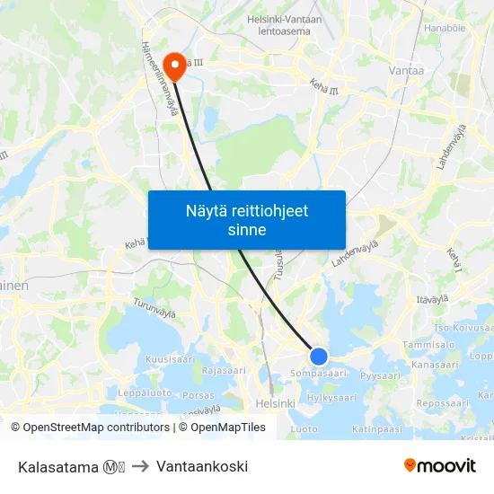 Kalasatama Ⓜ️🛍️ to Vantaankoski map