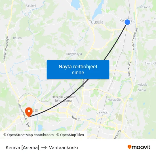 Kerava [Asema] to Vantaankoski map