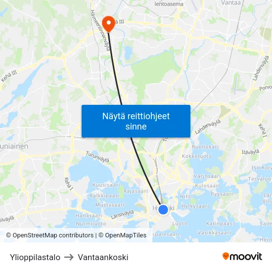 Ylioppilastalo to Vantaankoski map