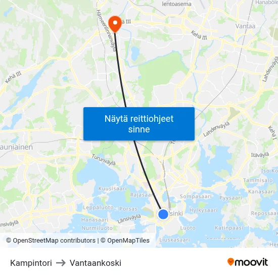 Kampintori to Vantaankoski map