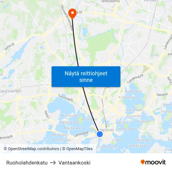 Ruoholahdenkatu to Vantaankoski map
