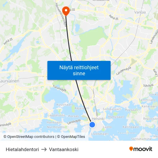 Hietalahdentori to Vantaankoski map