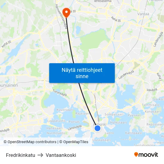 Fredrikinkatu to Vantaankoski map