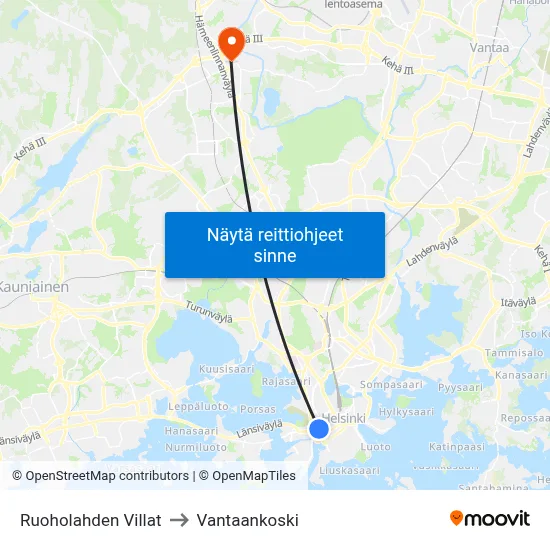 Ruoholahden Villat to Vantaankoski map