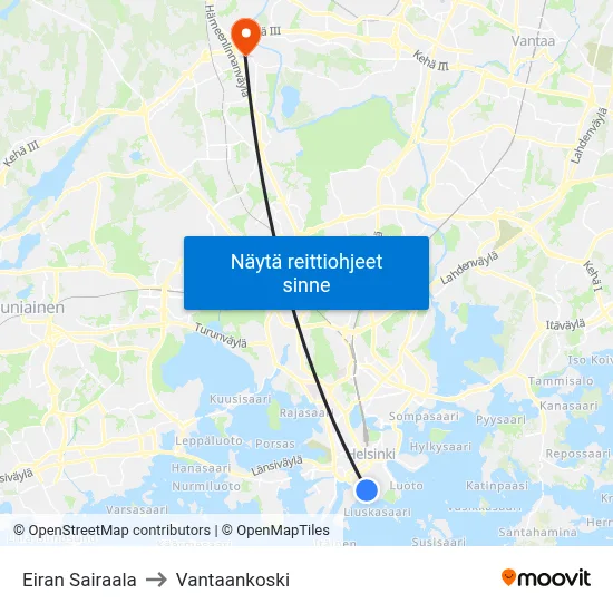 Eiran Sairaala to Vantaankoski map