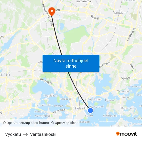 Vyökatu to Vantaankoski map