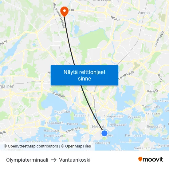 Olympiaterminaali to Vantaankoski map
