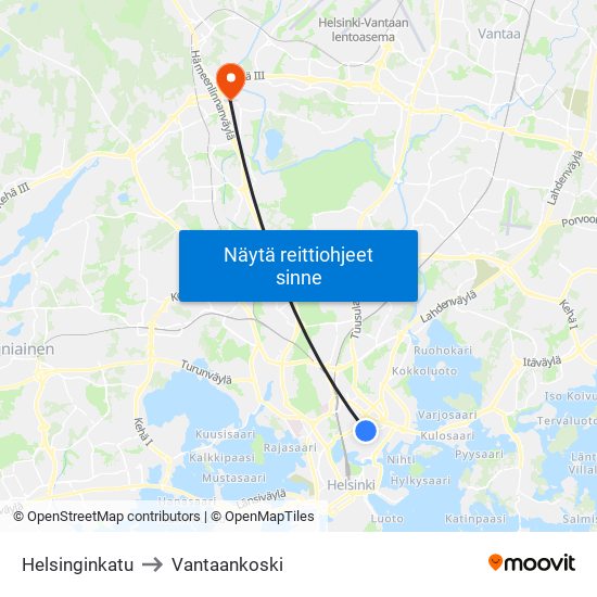 Helsinginkatu to Vantaankoski map