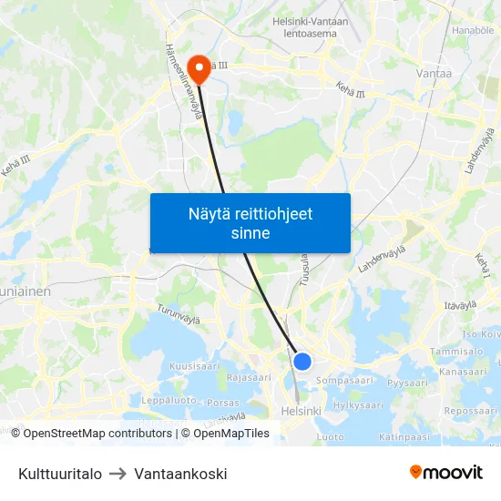 Kulttuuritalo to Vantaankoski map