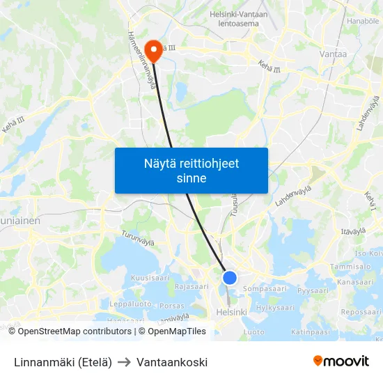 Linnanmäki (Etelä) to Vantaankoski map