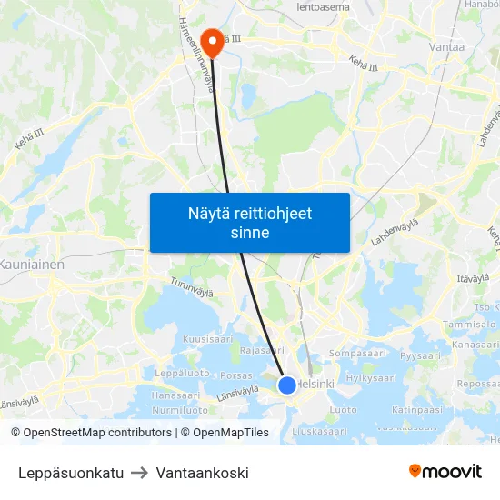 Leppäsuonkatu to Vantaankoski map