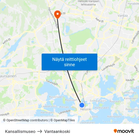 Kansallismuseo to Vantaankoski map