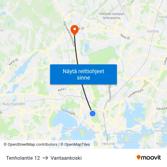 Tenholantie 12 to Vantaankoski map