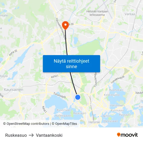 Ruskeasuo to Vantaankoski map