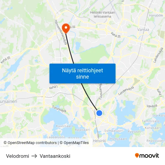 Velodromi to Vantaankoski map