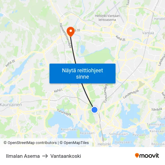 Ilmalan Asema to Vantaankoski map