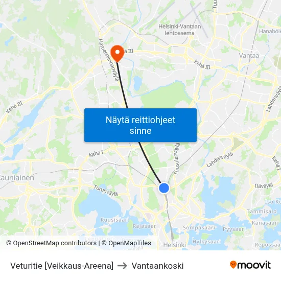 Veturitie [Veikkaus-Areena] to Vantaankoski map