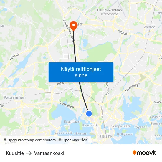 Kuusitie to Vantaankoski map