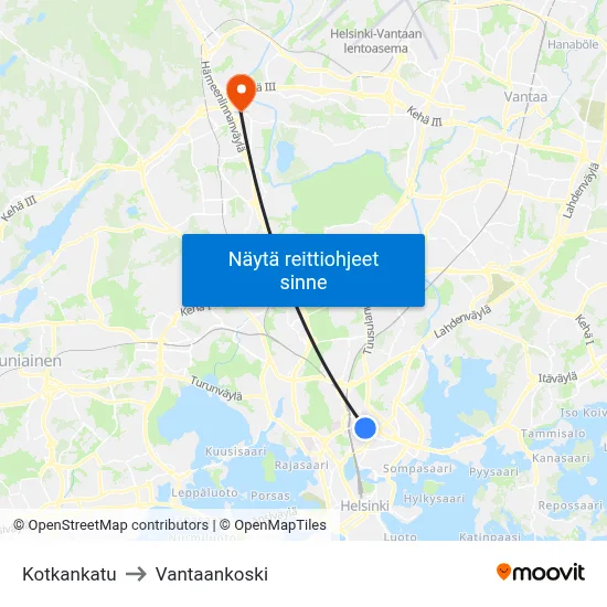 Kotkankatu to Vantaankoski map