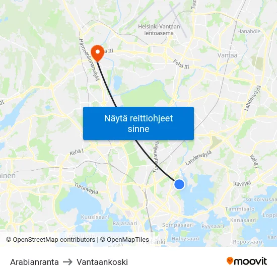 Arabianranta to Vantaankoski map