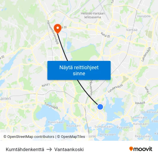 Kumtähdenkenttä to Vantaankoski map