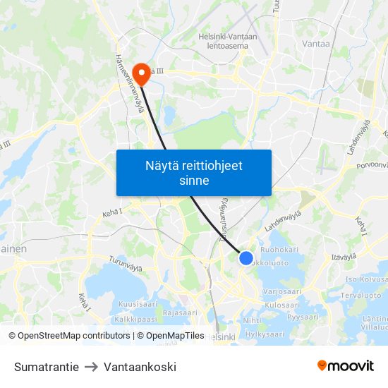 Sumatrantie to Vantaankoski map