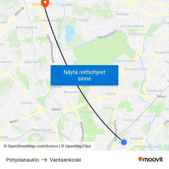 Pohjolanaukio to Vantaankoski map
