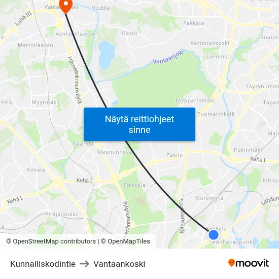 Kunnalliskodintie to Vantaankoski map