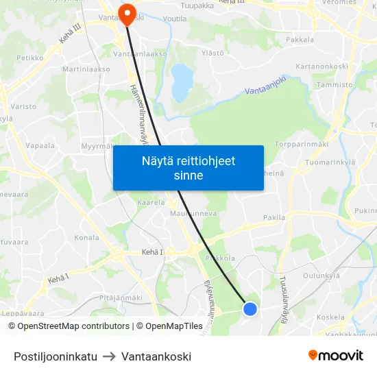 Postiljooninkatu to Vantaankoski map