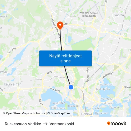 Ruskeasuon Varikko to Vantaankoski map