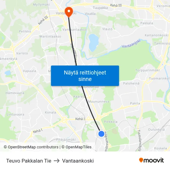Teuvo Pakkalan Tie to Vantaankoski map