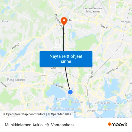Munkkiniemen Aukio to Vantaankoski map