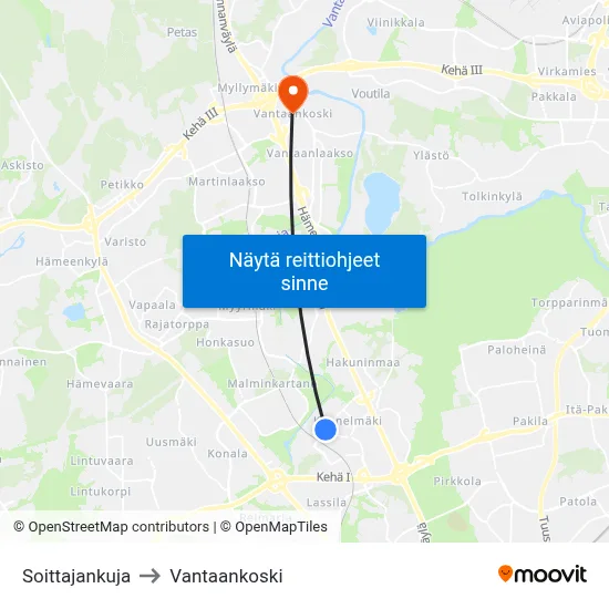 Soittajankuja to Vantaankoski map