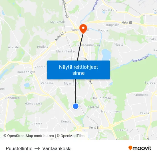 Puustellintie to Vantaankoski map