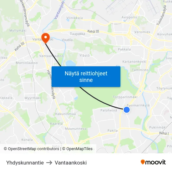 Yhdyskunnantie to Vantaankoski map