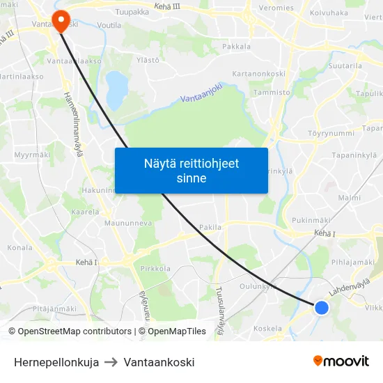 Hernepellonkuja to Vantaankoski map