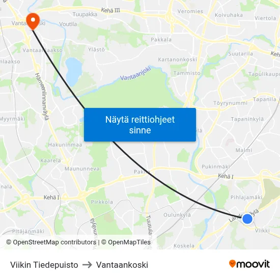 Viikin Tiedepuisto to Vantaankoski map