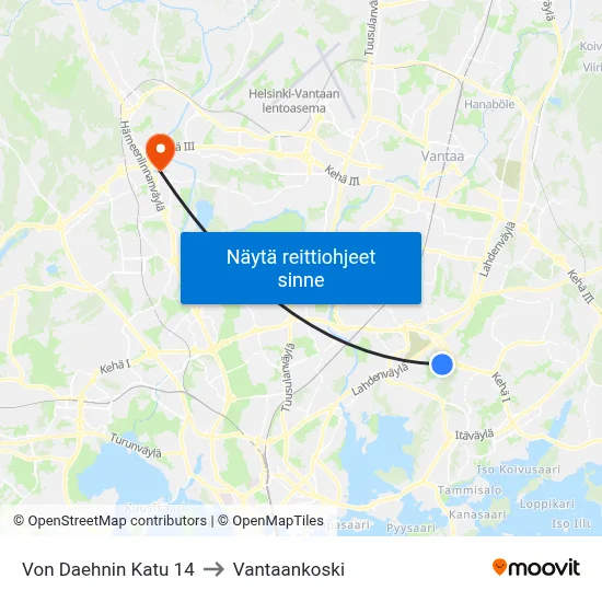 Von Daehnin Katu 14 to Vantaankoski map