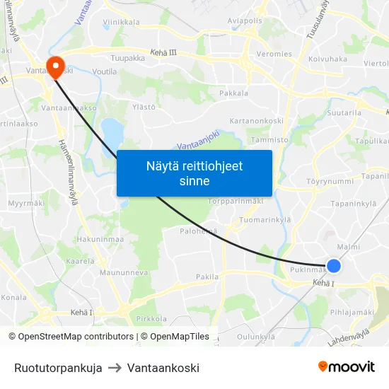 Ruotutorpankuja to Vantaankoski map