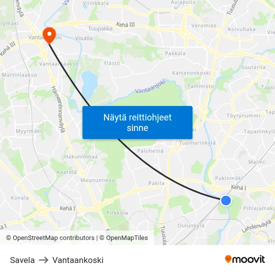 Savela to Vantaankoski map