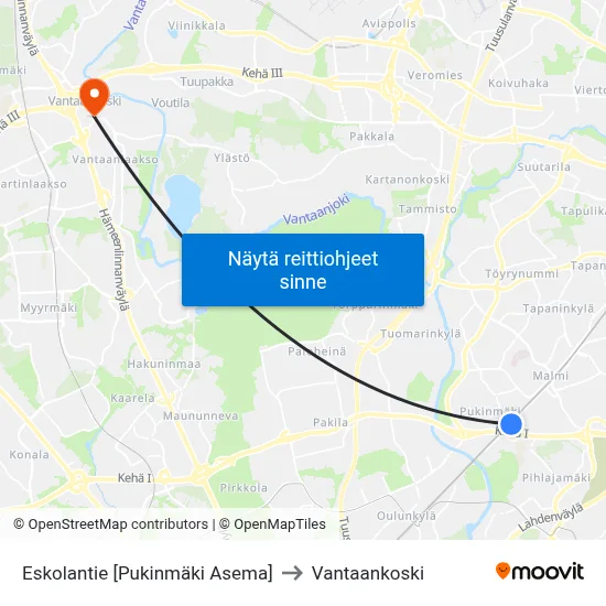 Eskolantie [Pukinmäki Asema] to Vantaankoski map