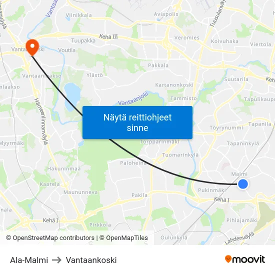 Ala-Malmi to Vantaankoski map