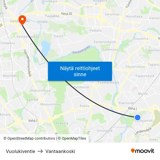 Vuolukiventie to Vantaankoski map