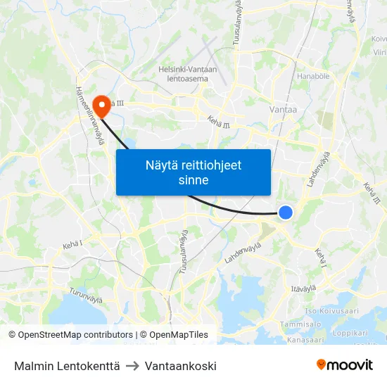Malmin Lentokenttä to Vantaankoski map